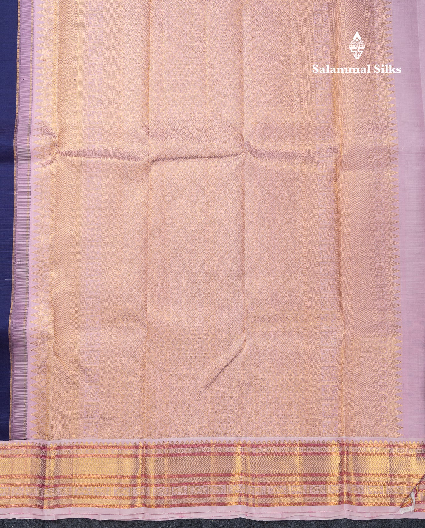 Korvai Beautiful Navy Blue Pure Kanjivaram Silk Saree With Contrast Baby Pink Traditional Medium Border