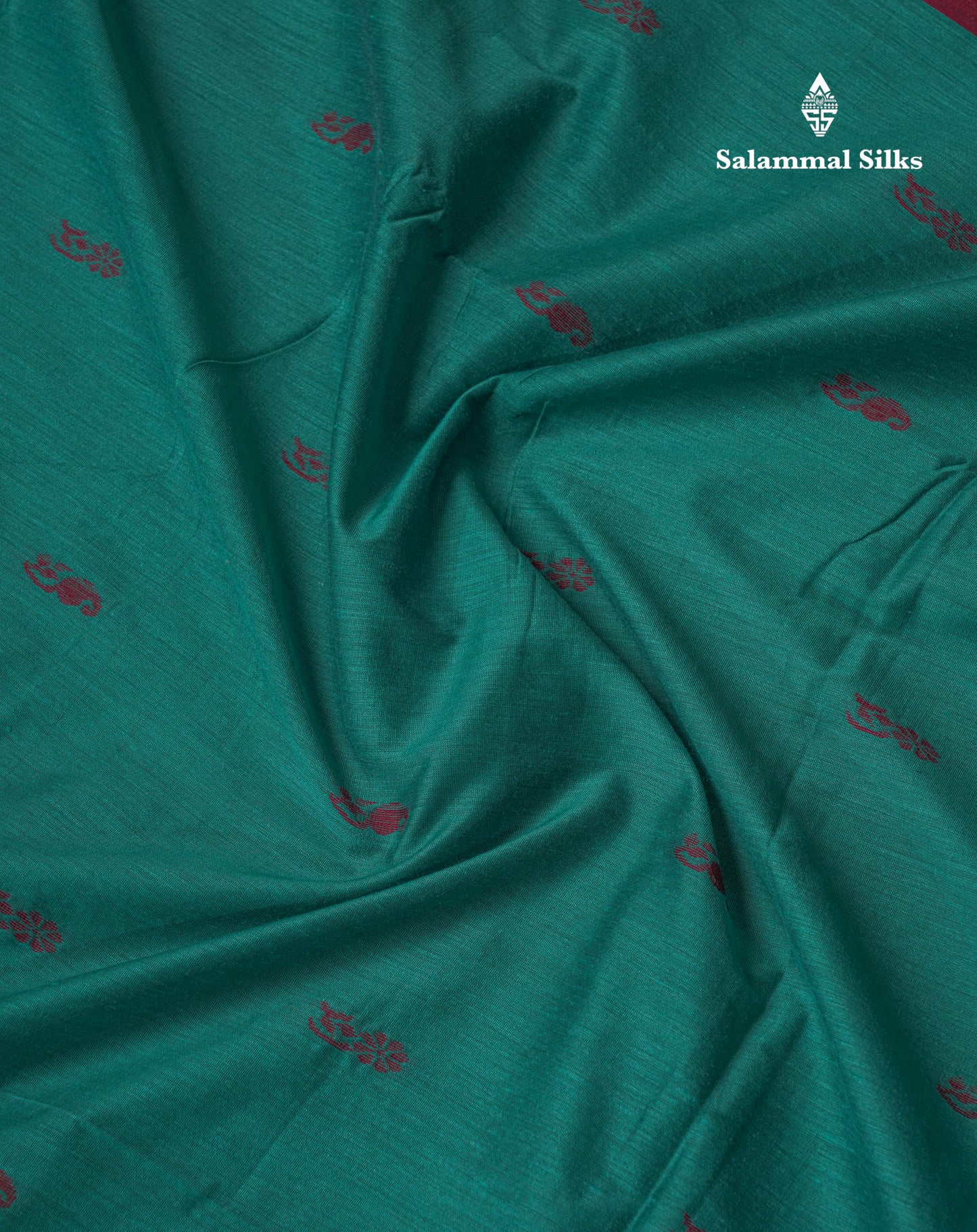 Sapphire Green Kalyani Cotton Saree With Contrast Dark Maroon Border
