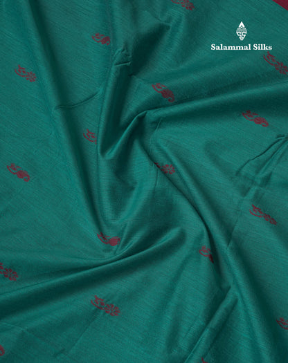 Sapphire Green Kalyani Cotton Saree With Contrast Dark Maroon Border