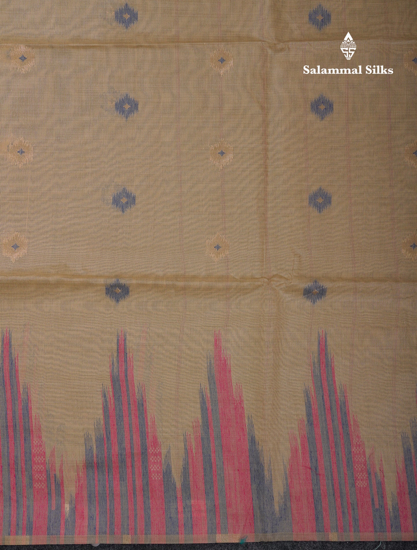 Beautiful Cream Sandal Muga Cotton Saree With Contrast Mustard Yellow Traditional Temple Border