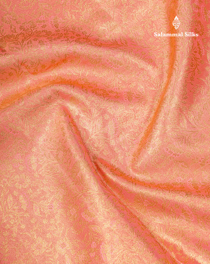 Pinkish Peach Bridal Tissue Semi Silk Saree With Contrast Bottle Green Border