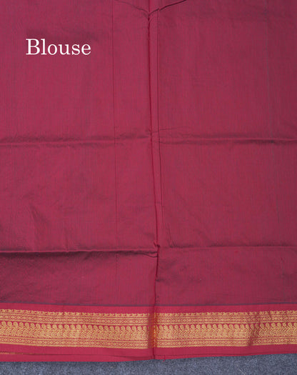 Sapphire Green Kalyani Cotton Saree With Contrast Dark Maroon Border