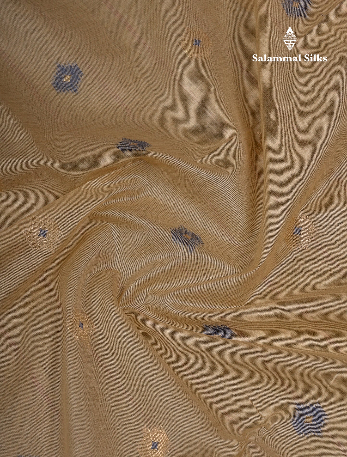 Beautiful Cream Sandal Muga Cotton Saree With Contrast Mustard Yellow Traditional Temple Border