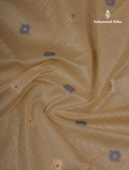 Beautiful Cream Sandal Muga Cotton Saree With Contrast Mustard Yellow Traditional Temple Border