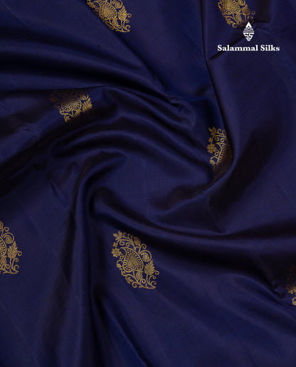 Korvai Beautiful Navy Blue Pure Kanjivaram Silk Saree With Contrast Baby Pink Traditional Medium Border