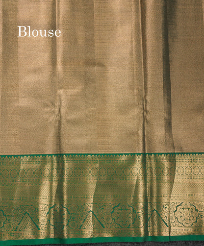 Pinkish Peach Bridal Tissue Semi Silk Saree With Contrast Bottle Green Border