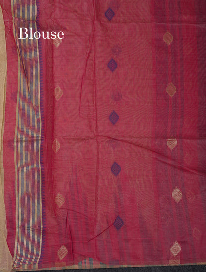 Beautiful Cream Sandal Muga Cotton Saree With Contrast Mustard Yellow Traditional Temple Border