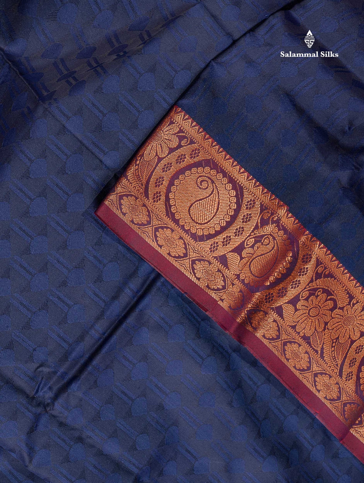 Semi Silk Saree - Navy Blue Colour Body With Contrast Maroon Border