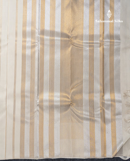 Beautiful 8 Kol Half White Fancy Pure Kanjivaram Silk Saree Pure Zari with Traditional Temple Border