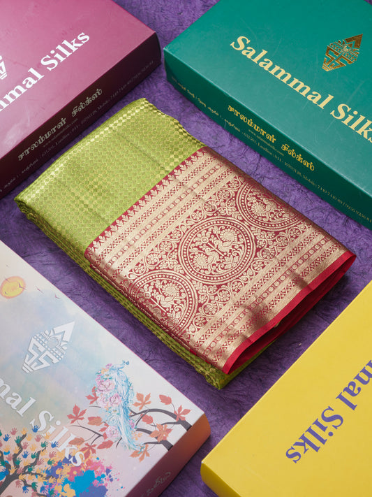 Green Grand Bridal Kanjivaram Pure Silk Saree With Maroon Traditional Border