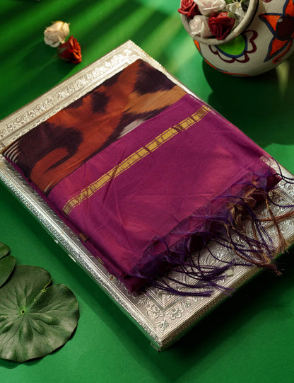 Magenta Colour Pochampalli SICO Cotton Saree With Tissue Border