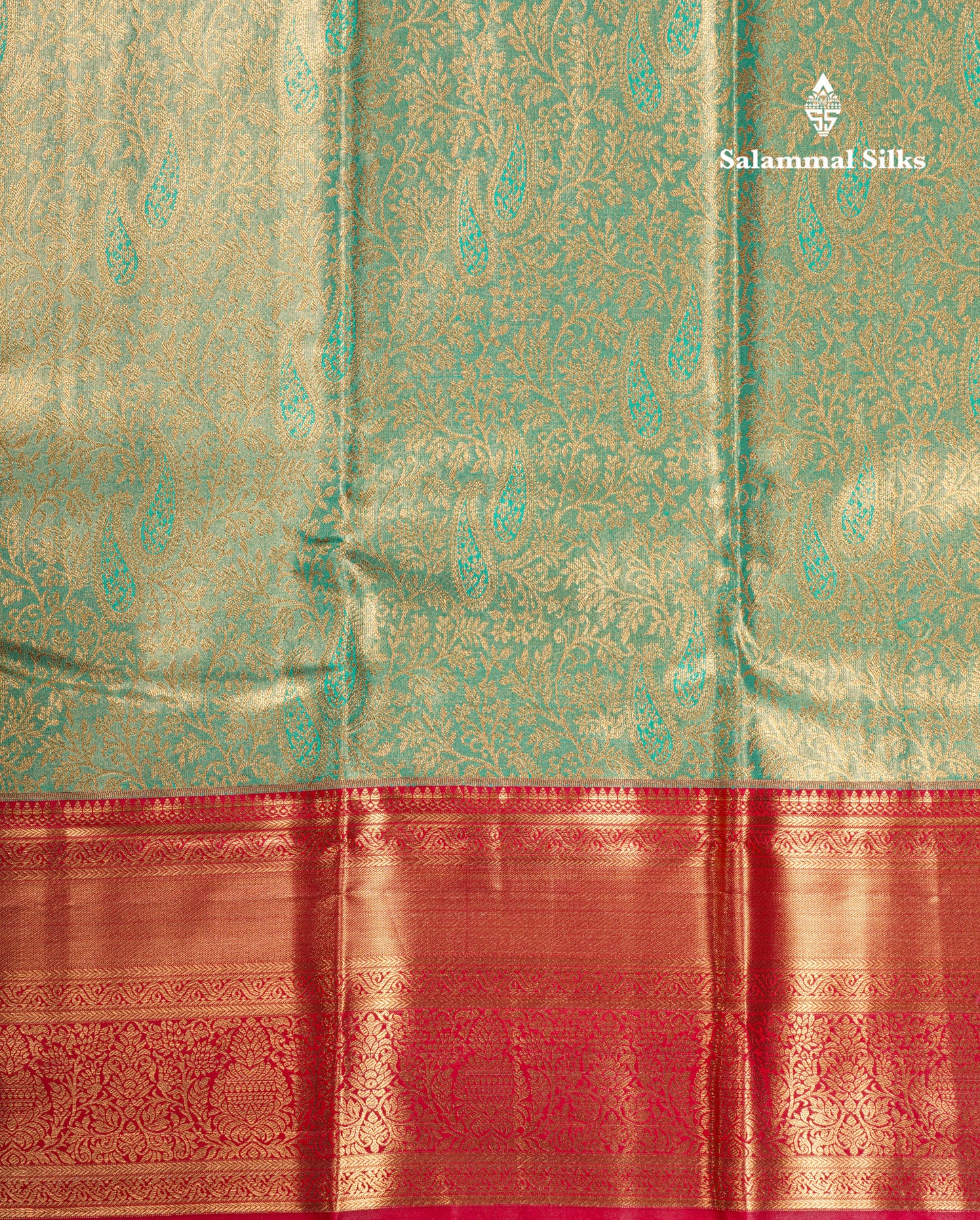 Light Green Bridal Tissue Semi Silk Saree With Contrast Pink Border