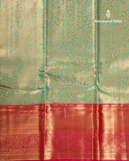 Light Green Bridal Tissue Semi Silk Saree With Contrast Pink Border