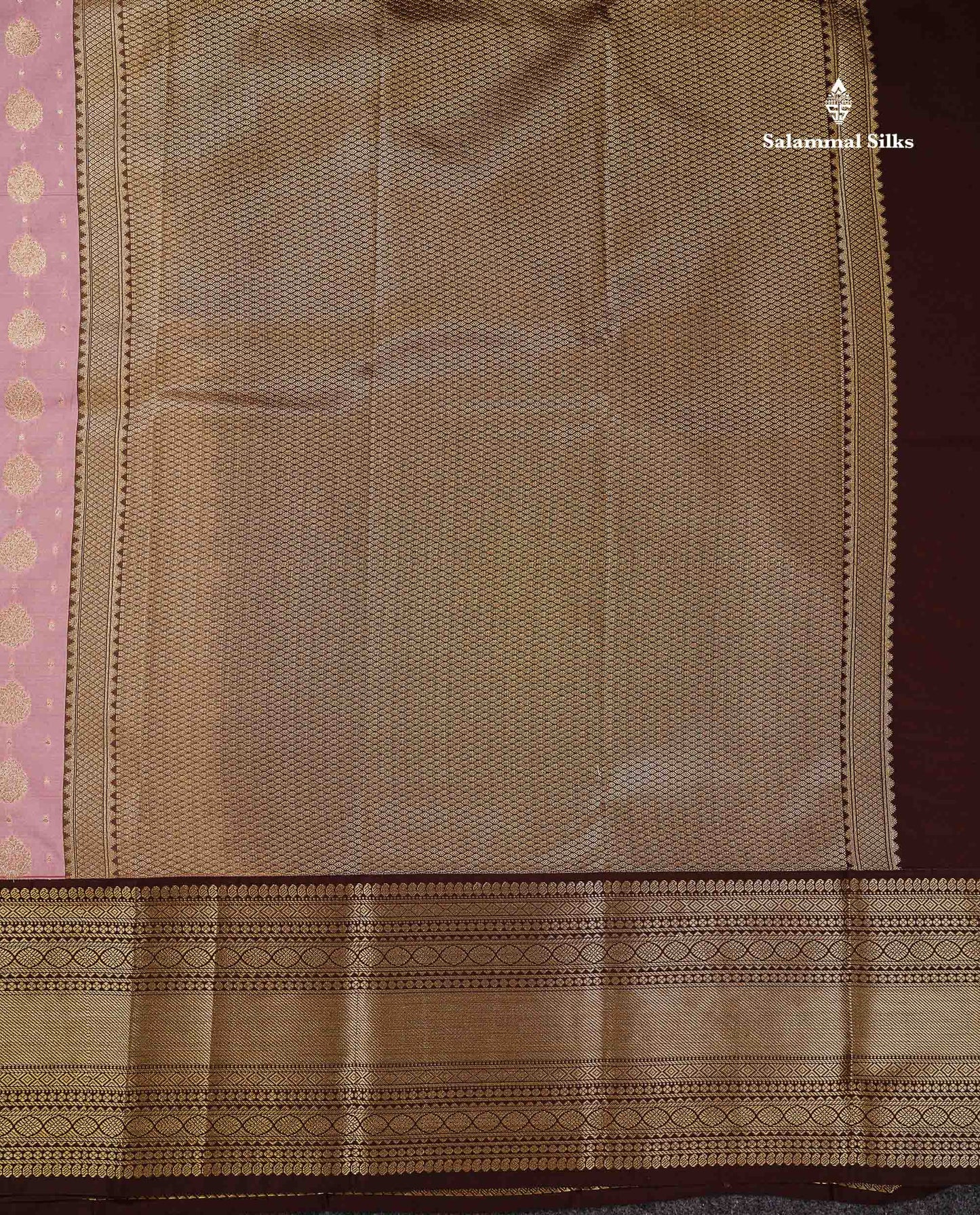 Semi Silk Saree - Baby Pink Zari Buttas With Contrast Dark Brown Traditional Evening Morning Border