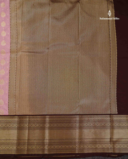 Semi Silk Saree - Baby Pink Zari Buttas With Contrast Dark Brown Traditional Evening Morning Border