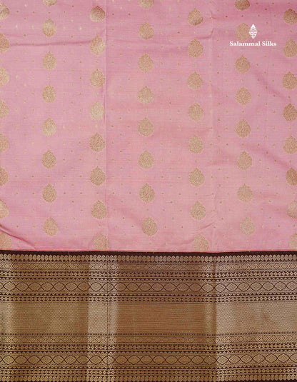 Semi Silk Saree - Baby Pink Zari Buttas With Contrast Dark Brown Traditional Evening Morning Border