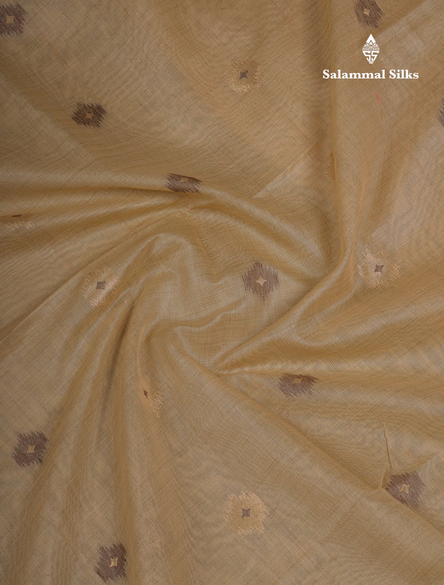 Beautiful Cream Sandal Muga Cotton Saree With Contrast Mustard Yellow Traditional Temple Border