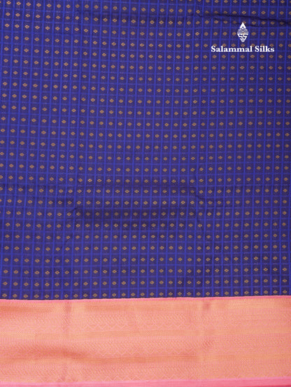 1000 Buttas Navy Blue Semi Silk Saree With Contrast Baby Pink Border