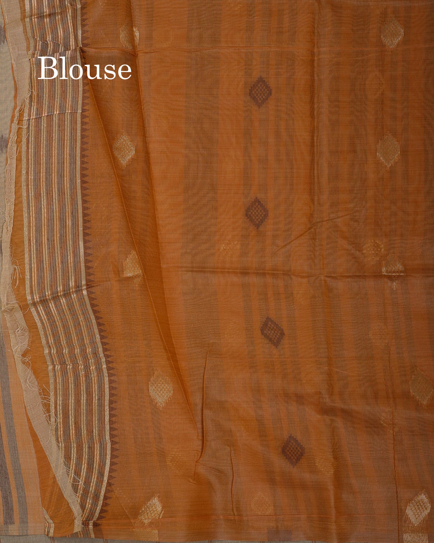 Beautiful Cream Sandal Muga Cotton Saree With Contrast Mustard Yellow Traditional Temple Border