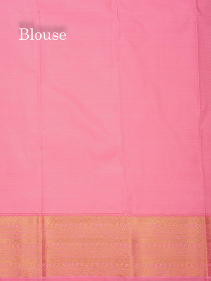 1000 Buttas Navy Blue Semi Silk Saree With Contrast Baby Pink Border