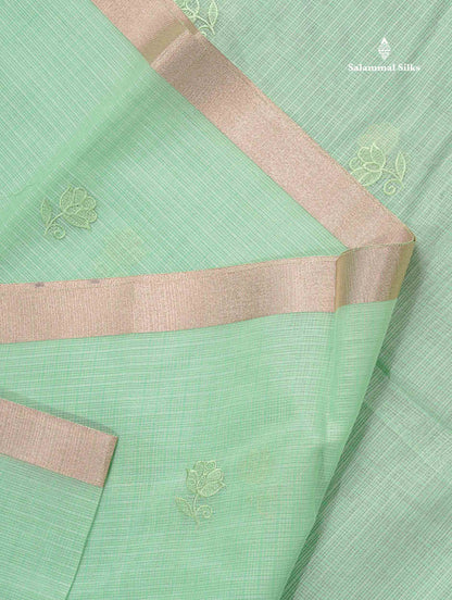 Kota Cotton Fancy Saree - Peach Colour Body With Embroidery Border