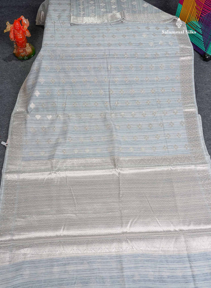 Cotton Mix Saree - Blueish Grey Colour Body With Fancy Border