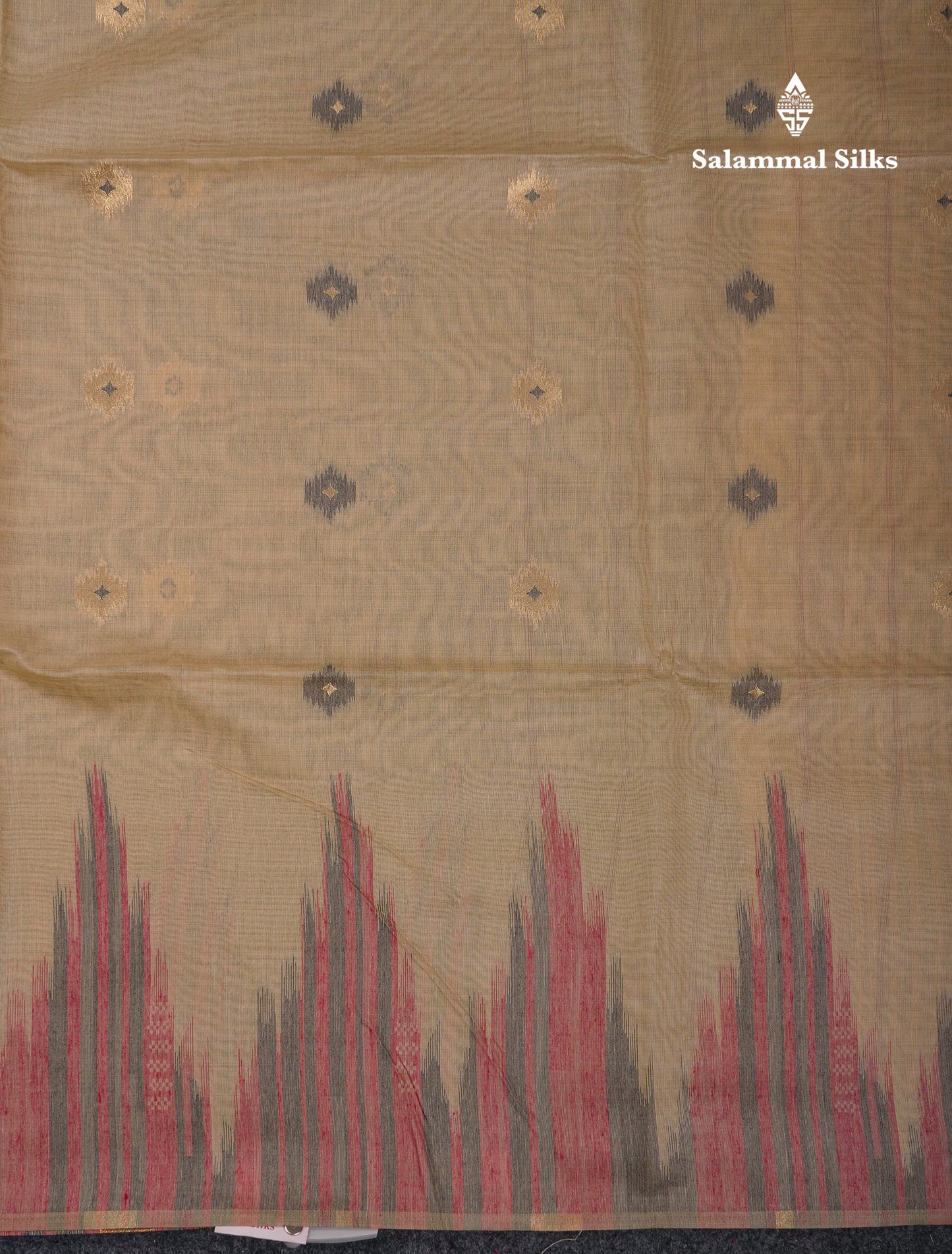 Beautiful Cream Sandal Muga Cotton Saree With Contrast Mustard Yellow Traditional Temple Border