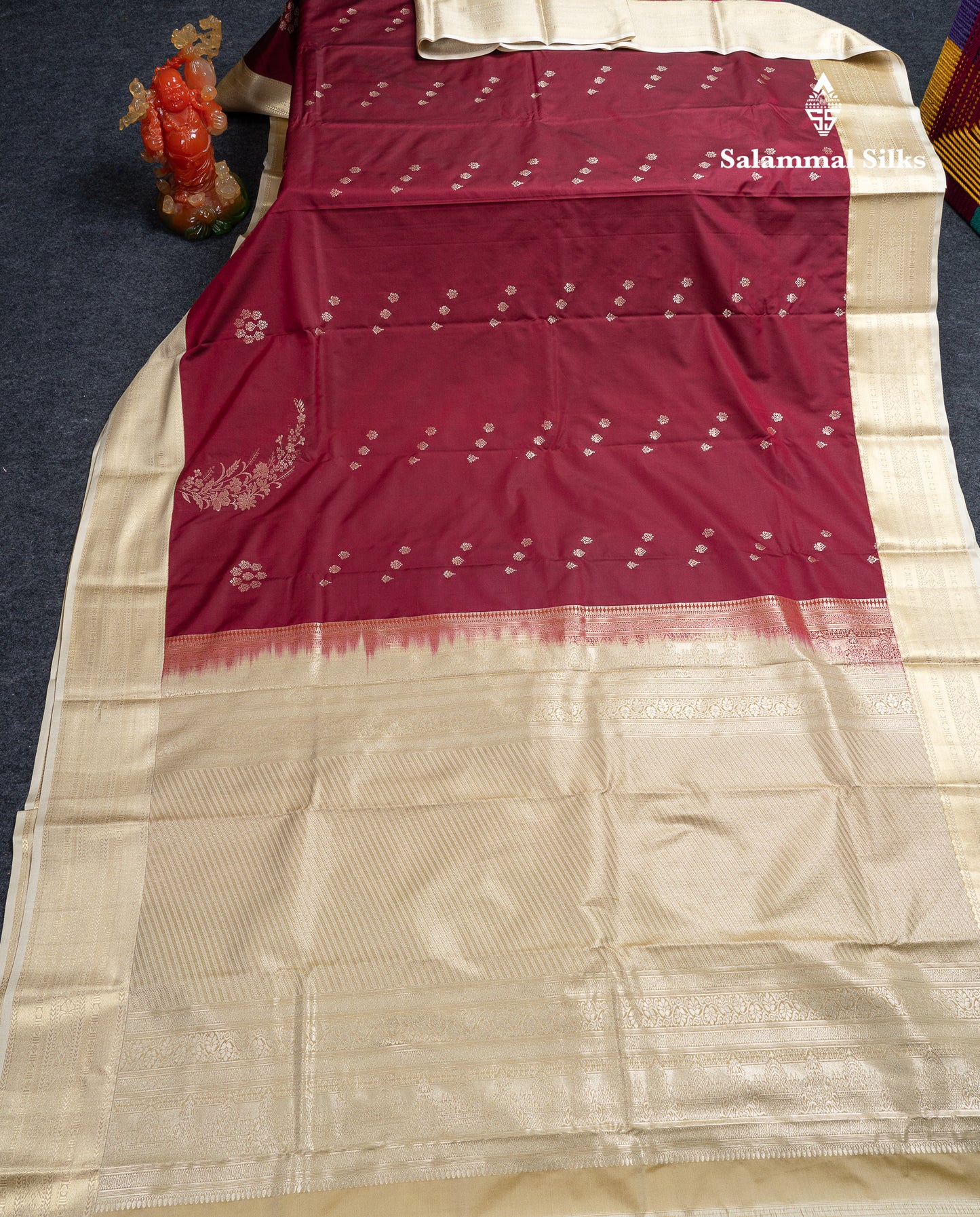 Beautiful Dual Tone Maroon Semi Silk Saree With Contrast Cream Sandal Traditional Medium Border