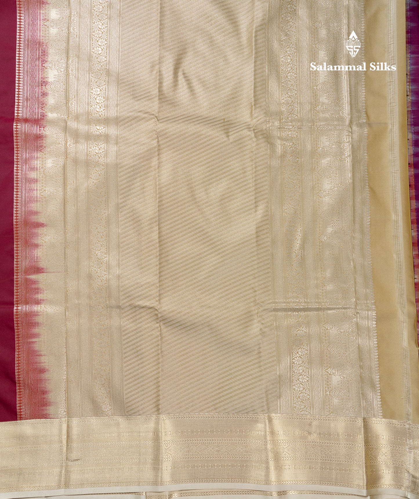 Beautiful Dual Tone Maroon Semi Silk Saree With Contrast Cream Sandal Traditional Medium Border
