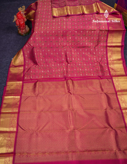 Beautiful Dual Tone Magenta Menakari Work Bridal Pure Kanjivaram Silk Saree With Traditional Border