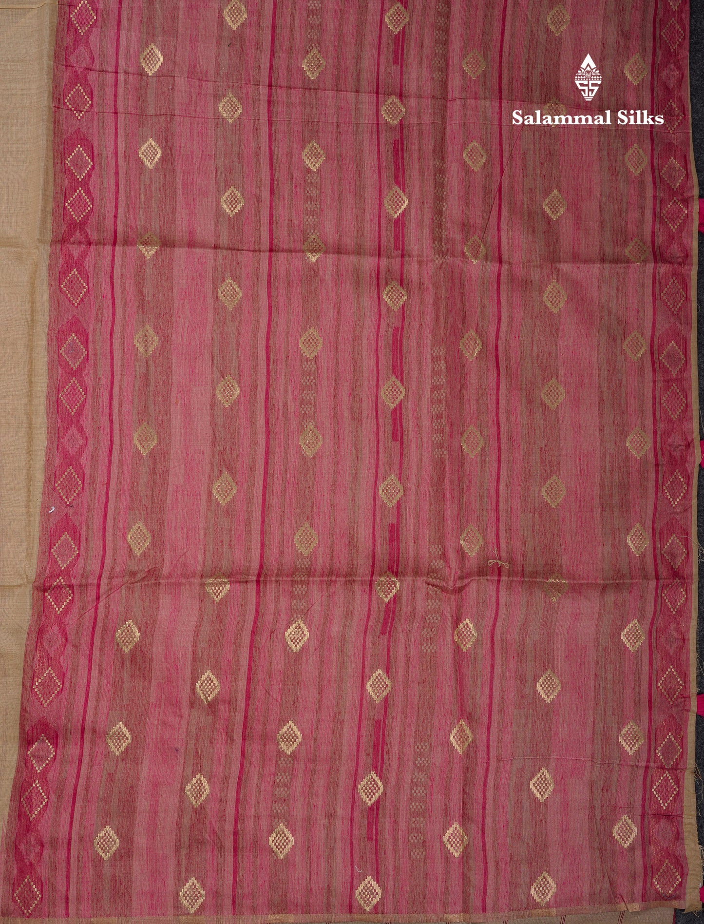 Beautiful Cream Sandal Muga Cotton Saree With Contrast Mustard Yellow Traditional Temple Border