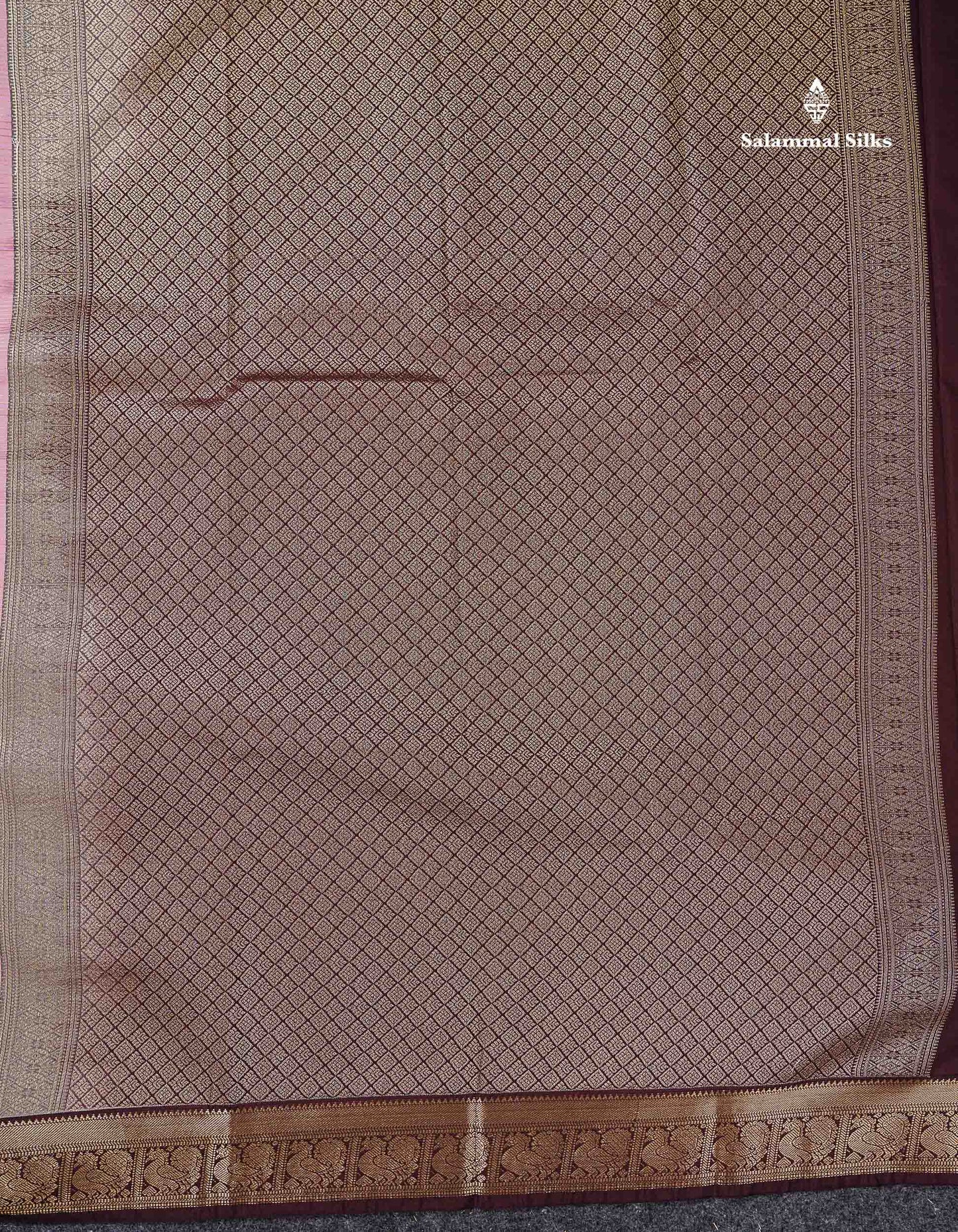 Semi Silk Saree - Light Pink Butta With Vaira Oosi Lines Along With Contrast Dark Brown Traditional Small Border