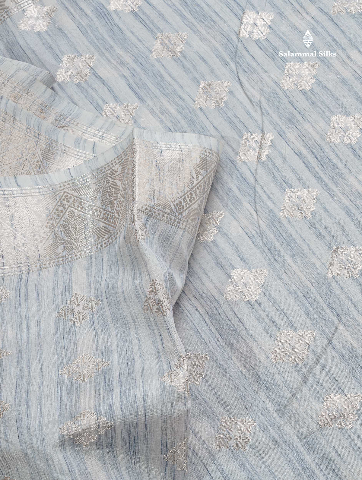 Cotton Mix Saree - Blueish Grey Colour Body With Fancy Border