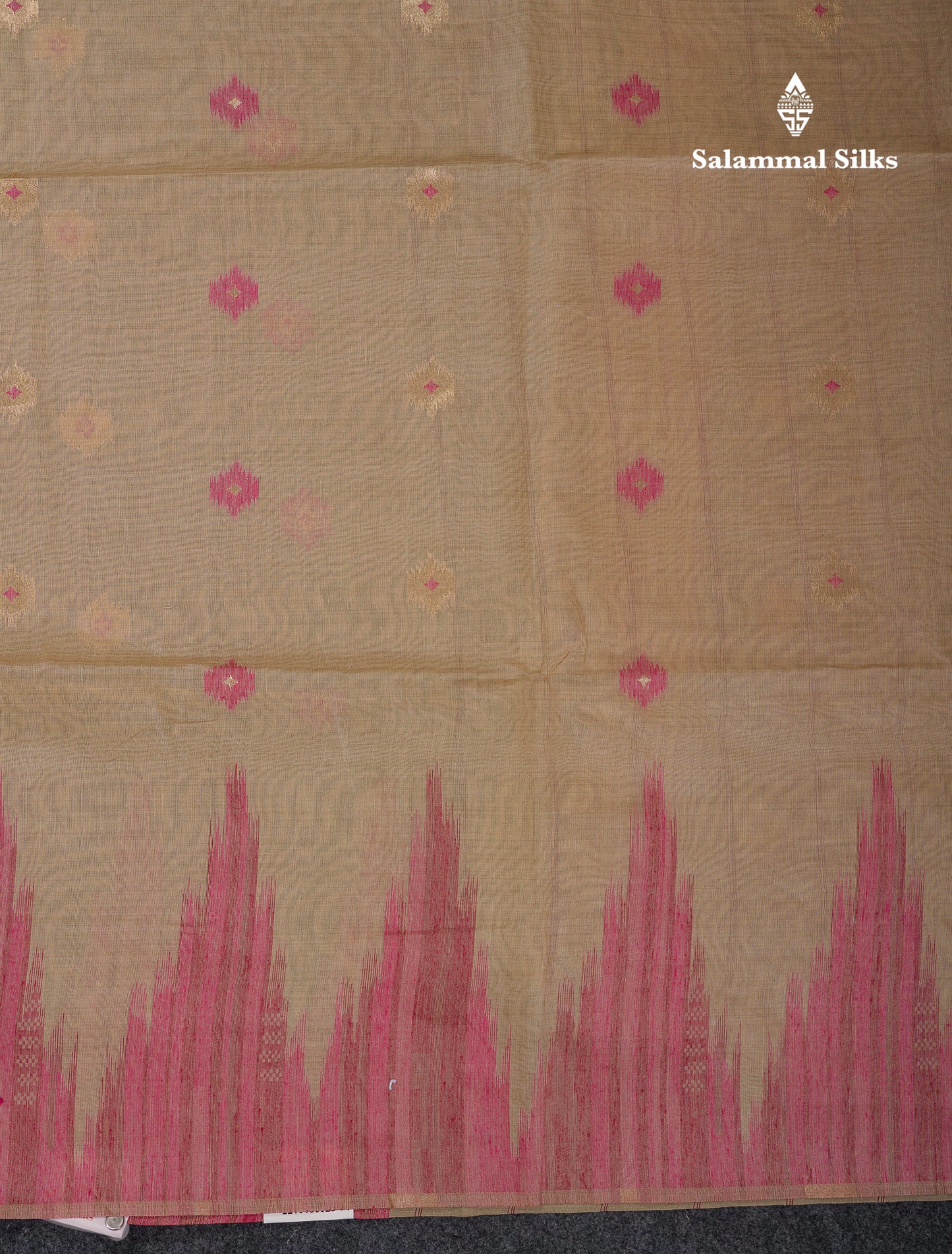 Beautiful Cream Sandal Muga Cotton Saree With Contrast Mustard Yellow Traditional Temple Border