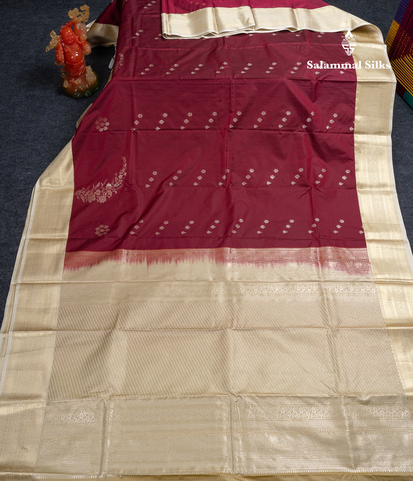 Beautiful Dual Tone Maroon Semi Silk Saree With Contrast Cream Sandal Traditional Medium Border