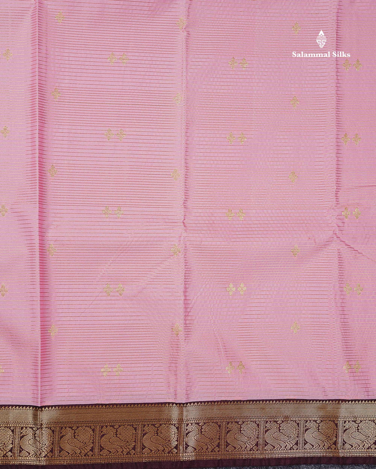 Semi Silk Saree - Light Pink Butta With Vaira Oosi Lines Along With Contrast Dark Brown Traditional Small Border