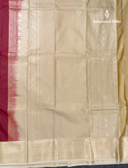 Beautiful Dual Tone Maroon Semi Silk Saree With Contrast Cream Sandal Traditional Medium Border