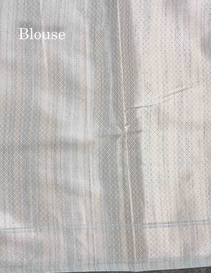 Cotton Mix Saree - Blueish Grey Colour Body With Fancy Border