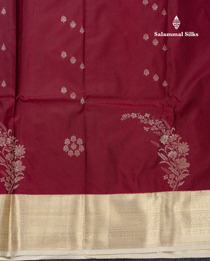 Beautiful Dual Tone Maroon Semi Silk Saree With Contrast Cream Sandal Traditional Medium Border