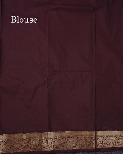 Semi Silk Saree - Light Pink Butta With Vaira Oosi Lines Along With Contrast Dark Brown Traditional Small Border