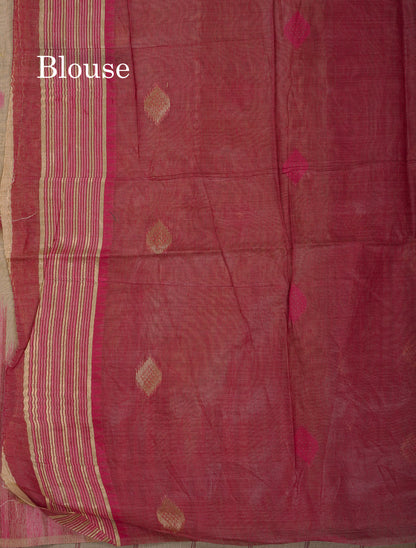 Beautiful Cream Sandal Muga Cotton Saree With Contrast Mustard Yellow Traditional Temple Border
