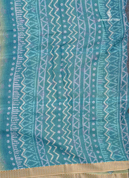 Soft Cotton Saree - Light Parrot Green Body Printed With Small Fancy Border