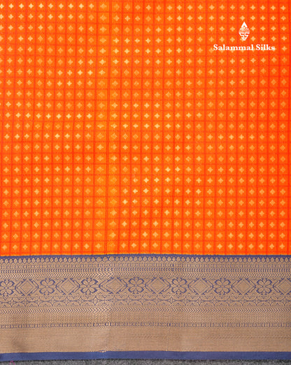 1000 Buttas Grey White Semi Silk Saree With Contrast Navy Blue Border
