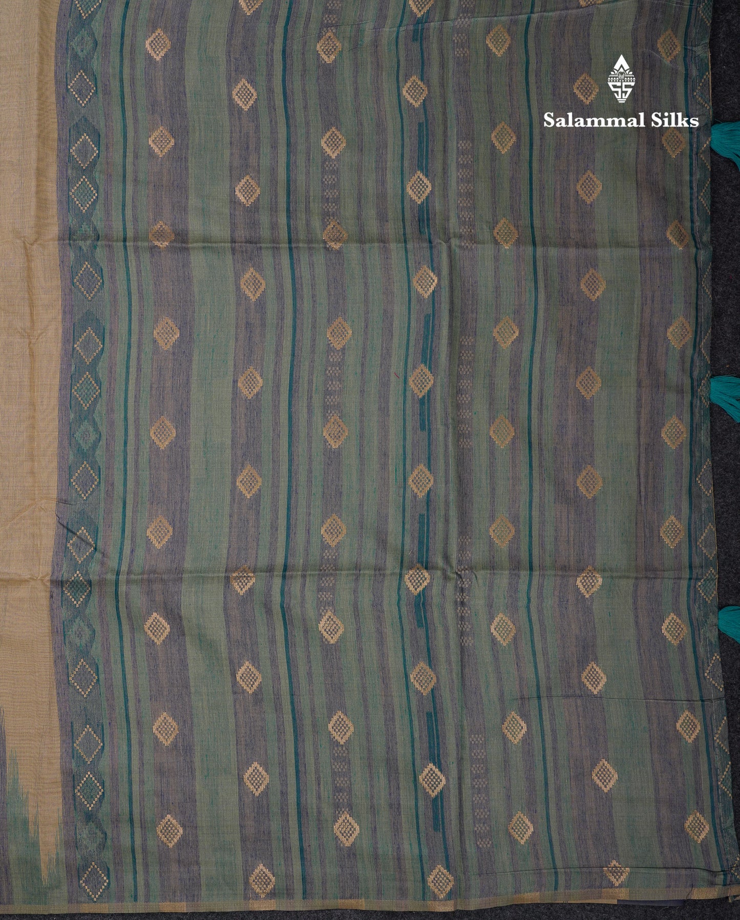 Beautiful Cream Sandal Muga Cotton Saree With Contrast Mustard Yellow Traditional Temple Border