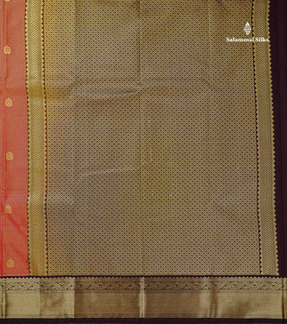 Semi Silk Saree - Orange Butta With Tiny Vaira Oosi Checks Along With Contrast Dark Brown Border