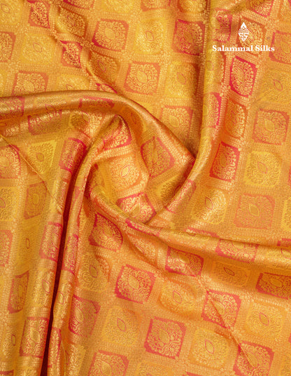 Beautiful Mustard Yellow Bridal Pure Kanjivaram Silk Saree With Contrast Reddish Maroon Traditional Border