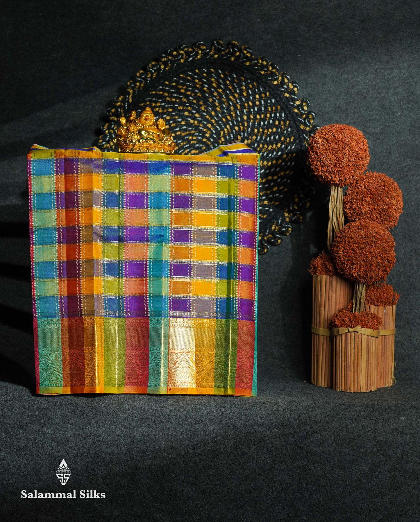 Beautiful Pure Silk Pattu Pavadai Checks (Multicolour) With Contrast Golden Yellow Blouse 18"