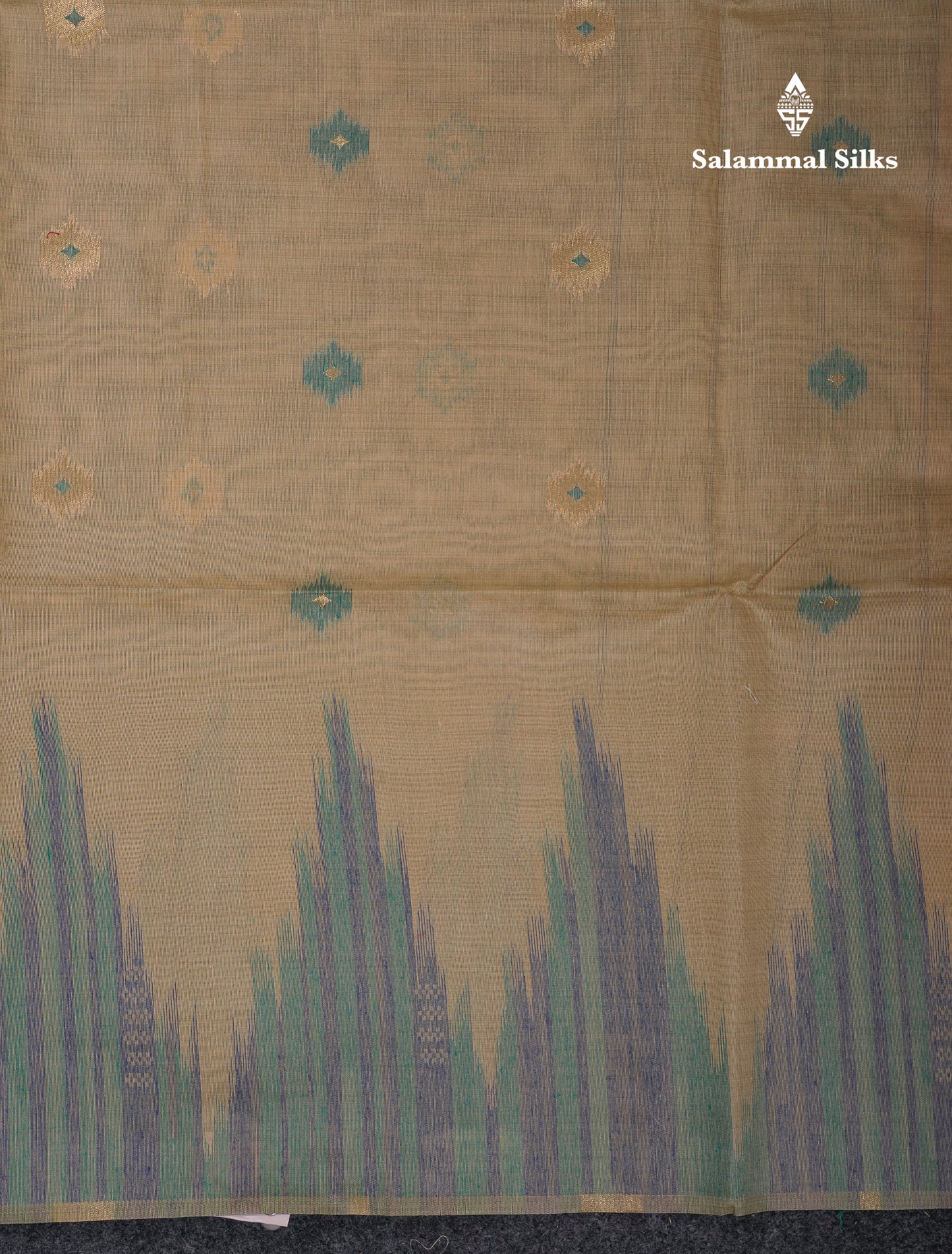 Beautiful Cream Sandal Muga Cotton Saree With Contrast Mustard Yellow Traditional Temple Border