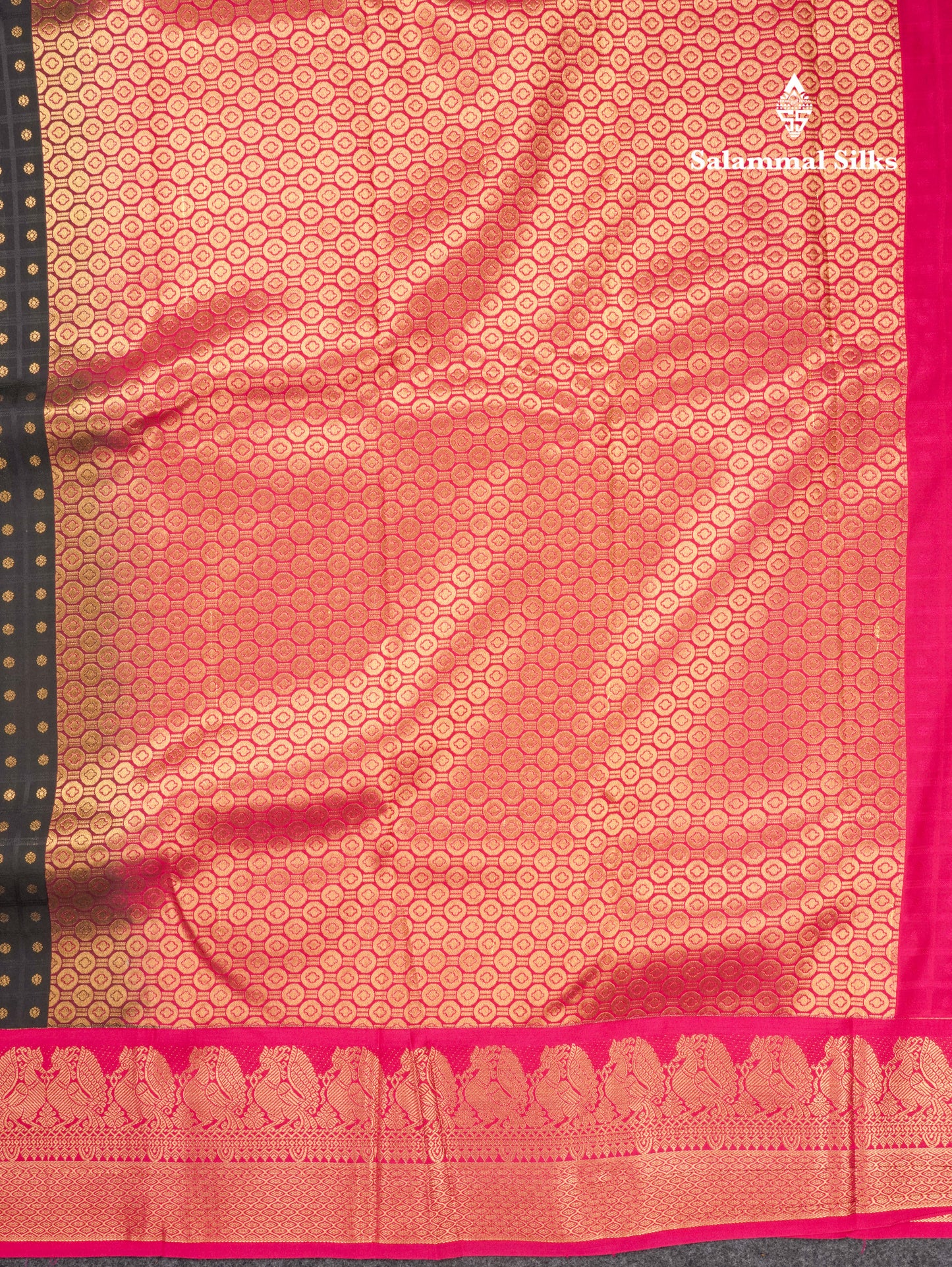 1000 Buttas Black Checks Semi Silk Saree With Contrast Pink Traditional Border