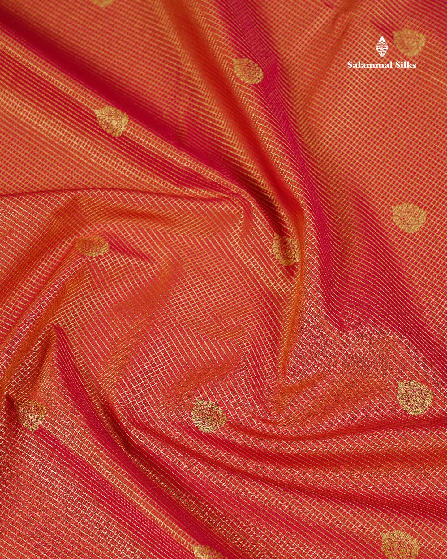 Semi Silk Saree - Orange Butta With Tiny Vaira Oosi Checks Along With Contrast Dark Brown Border